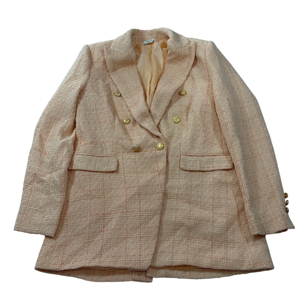 Jason Wu Peach Tweed Double Breasted Blazer Gold Button Jacket NEW Retail $375